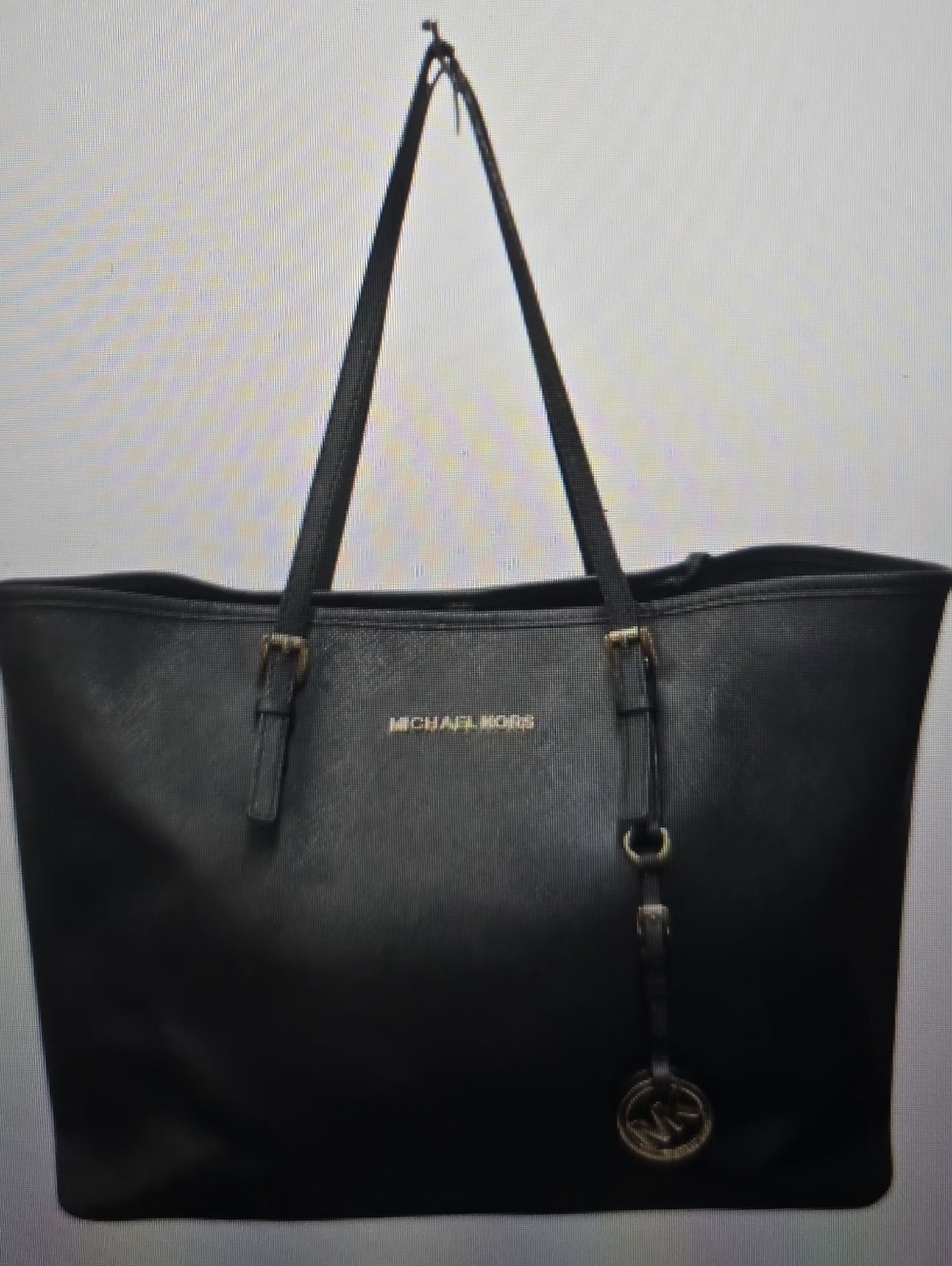 Michael Kors Black Leather Tote with Gold Logo Charm